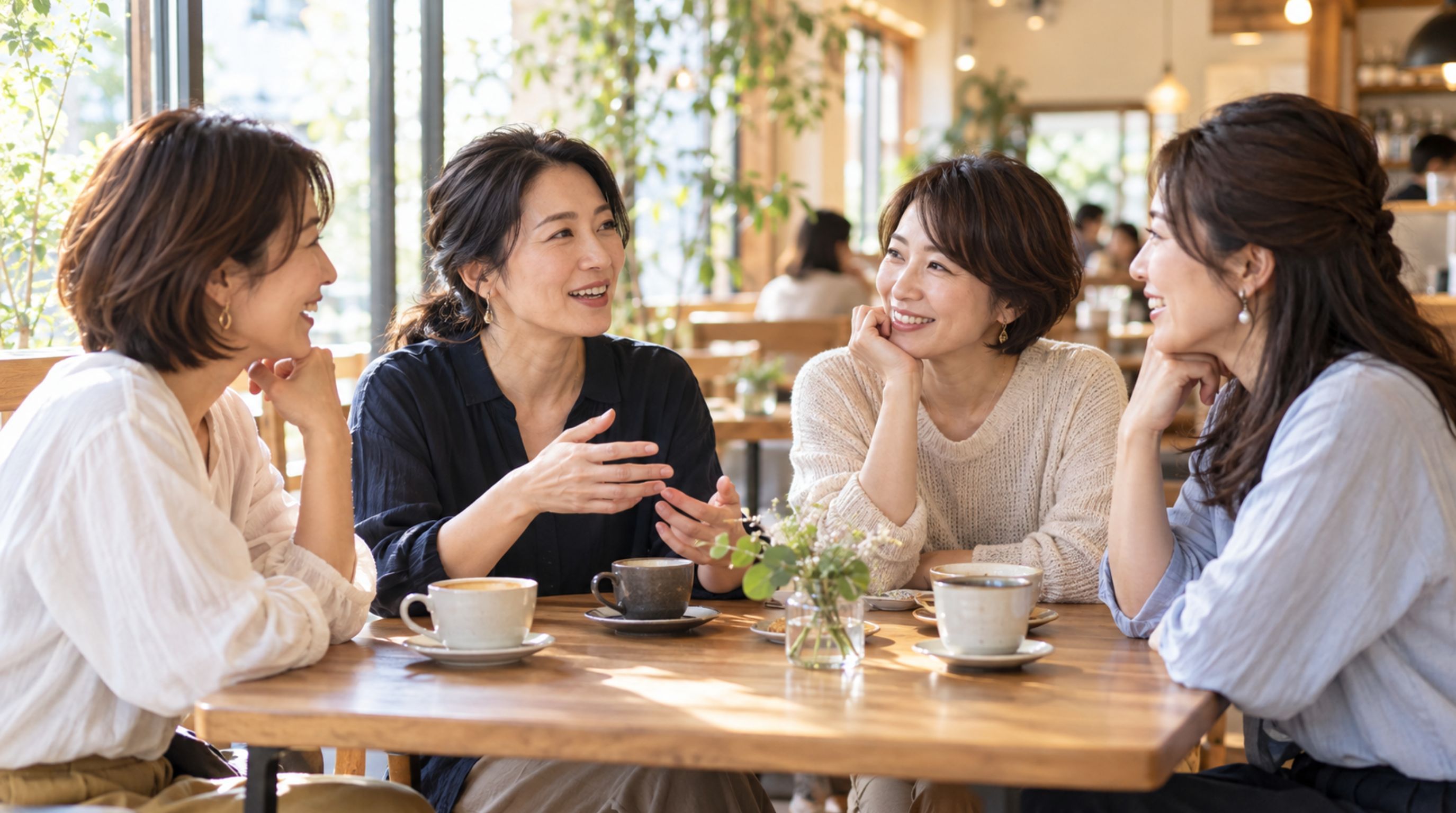 カフェで会話を楽しむ女性たち